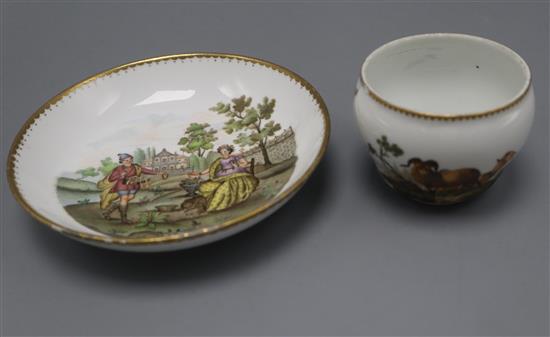 An Italian porcelain saucer c.1800-1820 and an 18th century Meissen pot